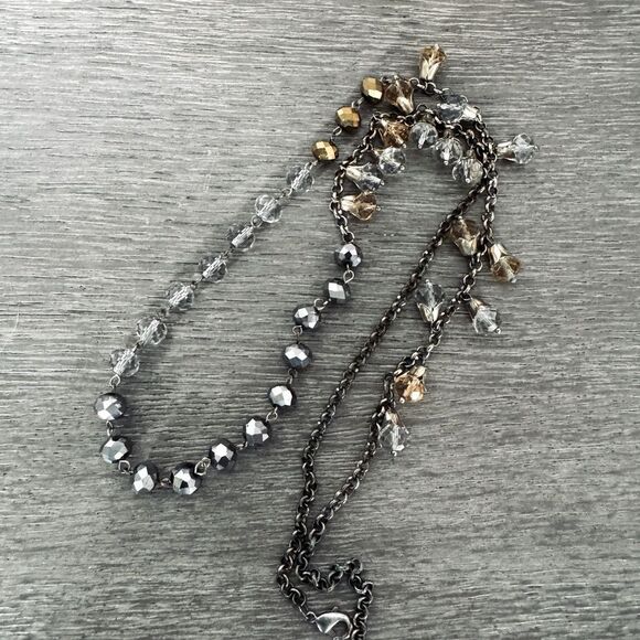 Sparkly Gold Silver Iridescent Beaded Long Accent Necklace - Picture 1 of 4